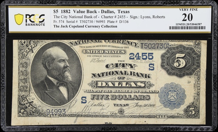 1882 $5  2nd Charter Period, 3rd Issue, Value Back (Fr. 574) thumbnail 18