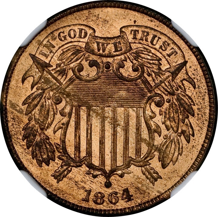 1864 2c Large Motto MS RB MS63 RB CAC thumbnail 3