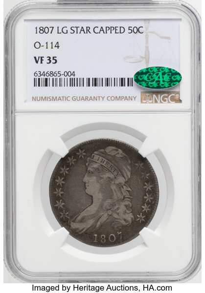 1807 50c Capped Bust, Large Stars, O-114 MS thumbnail 2