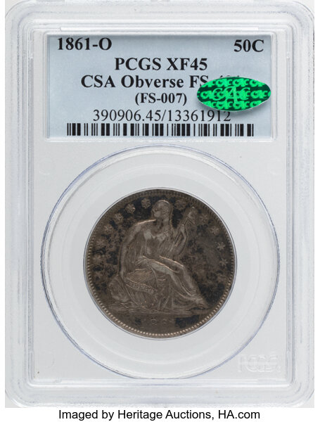 1861-O 50c CSA Obverse, Die Crack, FS-401, W-11 MS thumbnail 2