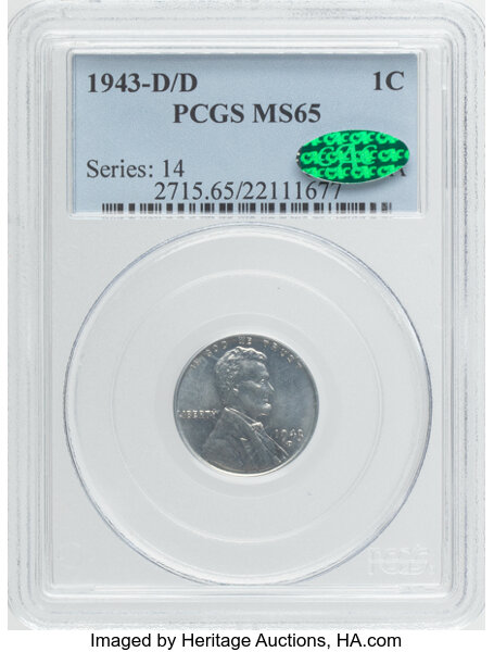 1943-D/D 1c Steel, Repunched Mintmark, FS-501 MS thumbnail 2