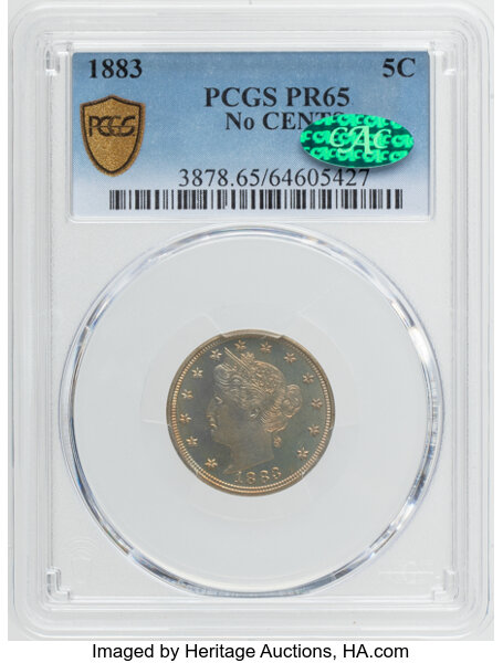 1883 5c No Cents PR65 CAC thumbnail 2