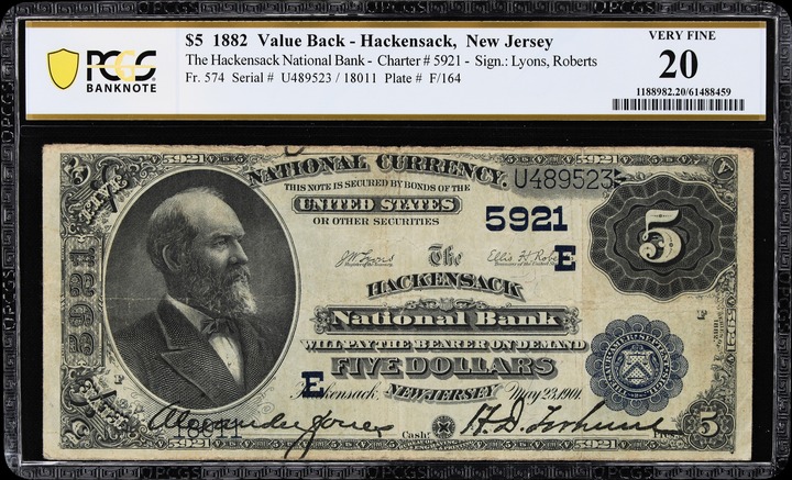 1882 $5  2nd Charter Period, 3rd Issue, Value Back (Fr. 574) thumbnail 17