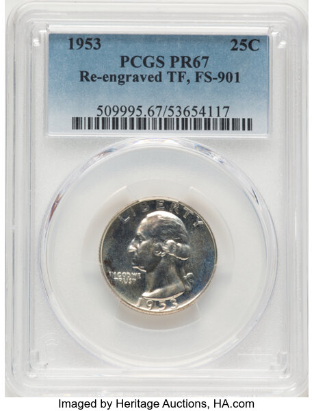 1953 25c Re-engraved Tail Feathers, FS-901 PR thumbnail 2