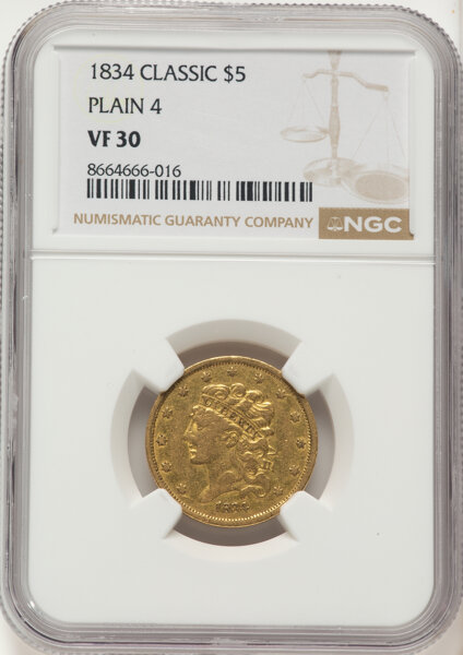 1834 $5  Classic Head, Plain 4, HM-1 MS thumbnail 3