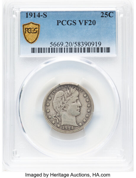 1914-S 25c VF20 thumbnail 2