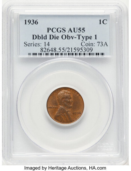 1936 1c Doubled Die Obverse, Type 1, FS-101 MS BN thumbnail 2
