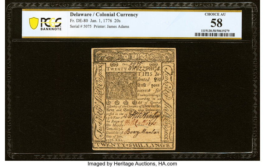 Jan 1, 1776 20s Delaware (Fr. DE80) thumbnail 2