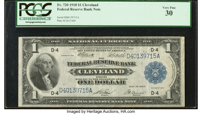 1918 $1  Cleveland (Fr. 720) thumbnail 2