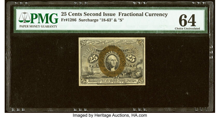  25c Head of George Washington in Bronze Oval Frame (Fr. 1286) thumbnail 2