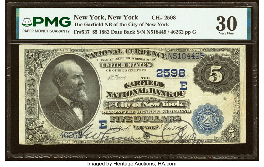 1882 $5  2nd Charter Period, 2nd Issue, Date Back (Fr. 537) thumbnail 2