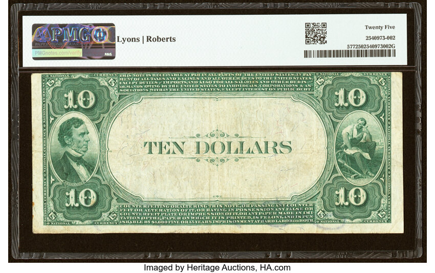 1882 $10  2nd Charter Period, 3rd Issue, Value Back (Fr. 577) thumbnail 20