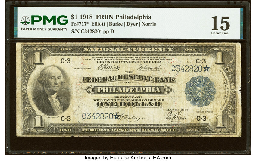 1918 $1  Philadelphia, Star Replacement (Fr. 717*) thumbnail 2