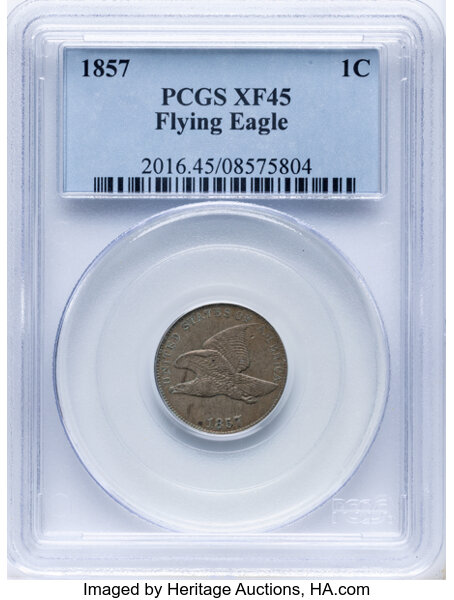 1857 1c Flying Eagle, Obverse of 1856, FS-401b, S-2 MS thumbnail 4
