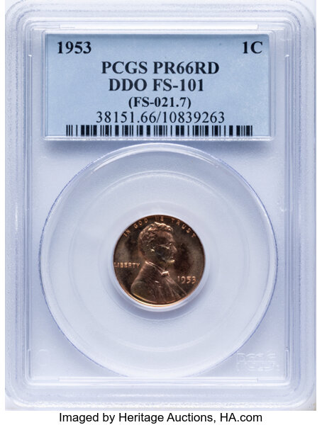 1953 1c Doubled Die Obverse, FS-101 PR RD thumbnail 2