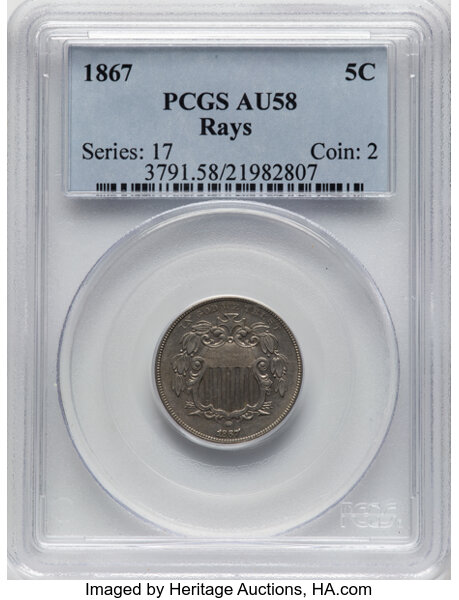 1867 5c Rays, Mis-aligned Die Clash, FS-1401 MS thumbnail 5