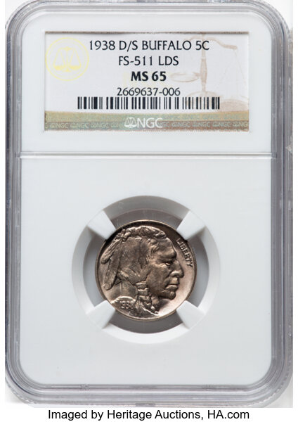 1938-D/S 5c Buffalo, OMM, FS-511 MS thumbnail 3