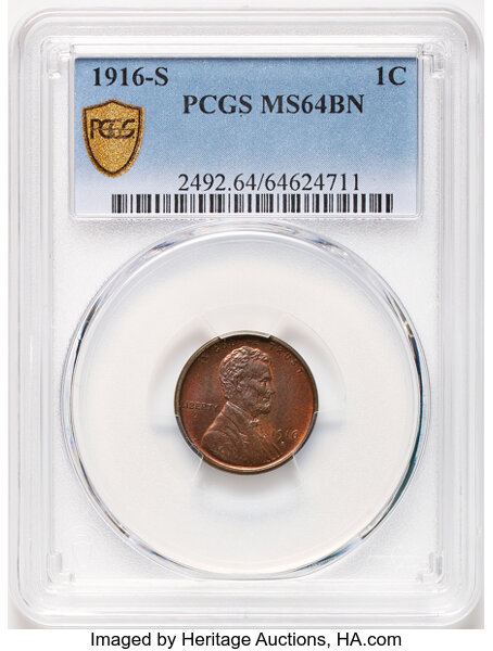 1916-S 1c MS BN MS64 BN CAC thumbnail 2
