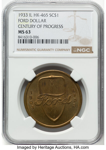 1933 SC$1 Century Progress Expo, Ford Shield, Bronze, HK-465 MS BN thumbnail 2