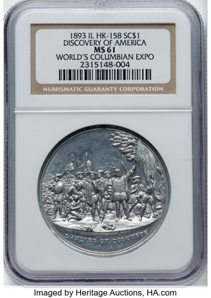 1892-93 SC$1 Columbian Expo, Discovery, Aluminum, HK-158 MS thumbnail 2