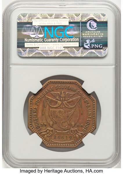 1904 SC$1 LA Purchase Expo, Souvineer, Octagonal, Brass, HK-306 MS thumbnail 4