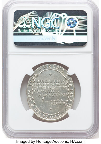 1939-40 SC$1 NY Worlds Fair, oval, Silver, HK-491 MS thumbnail 7