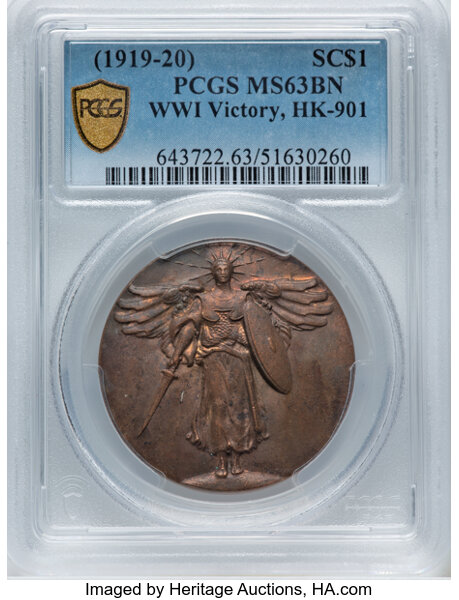 1919-20 SC$1 WWI Victory, Official, Bronze, HK-901 MS thumbnail 3