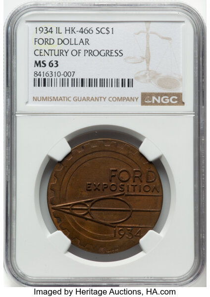 1933 SC$1 Century Progress Expo, Ford, Bronze, HK-466 MS BN thumbnail 2