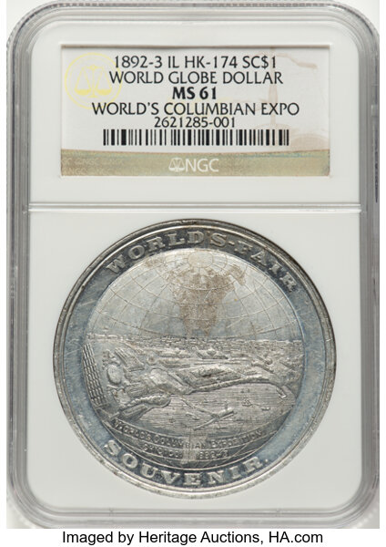 1892-93 SC$1 Columbian Expo, World Globe, Aluminum, HK-174 MS thumbnail 2