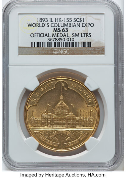 1892-93 SC$1 Columbian Expo, Ty.2, Brass, HK-155 MS thumbnail 2
