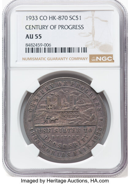 1933 SC$1 Century of Progress, Ty.4, Silver, HK-870 MS thumbnail 2