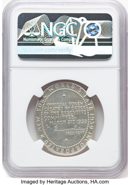 1939-40 SC$1 NY Worlds Fair, oval, Silver, HK-491 MS thumbnail 6