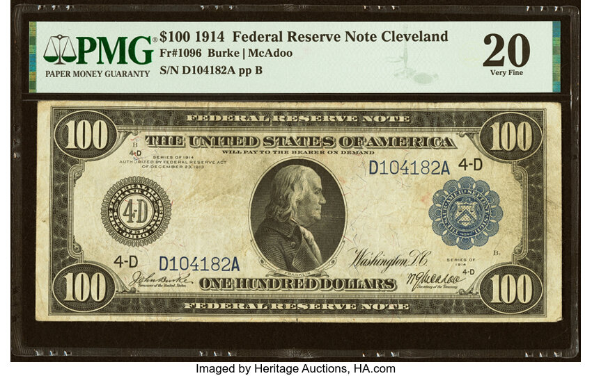 1914 $100  Blue Seal, Cleveland (Fr. 1096) thumbnail 2