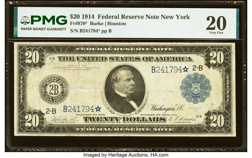 1914 $20  Blue Seal, New York, Star Replacement (Fr. 970*) thumbnail 2