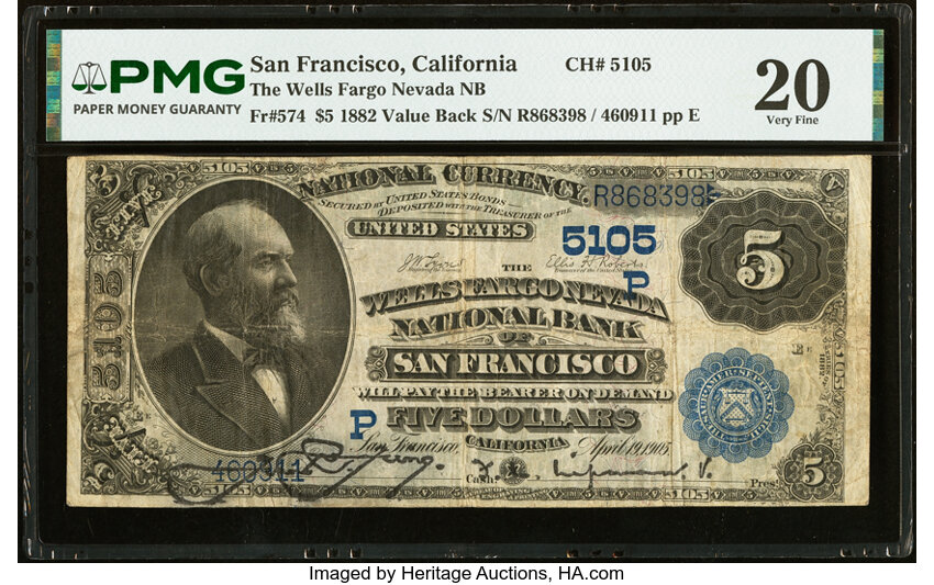 1882 $5  2nd Charter Period, 3rd Issue, Value Back (Fr. 574) thumbnail 3
