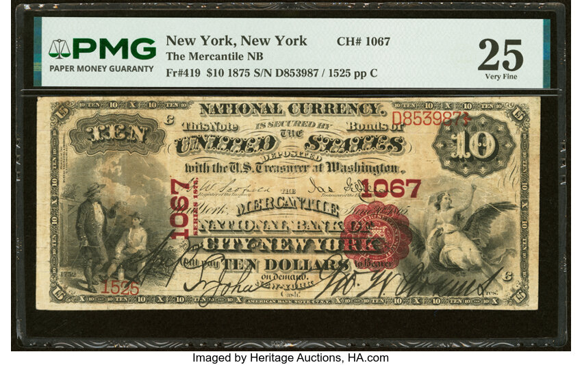 1875 $10  1st Charter Period, Scalloped Seal (Fr. 419) thumbnail 2