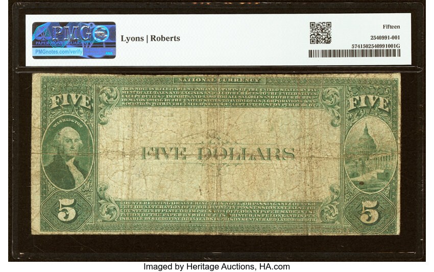 1882 $5  2nd Charter Period, 3rd Issue, Value Back (Fr. 574) thumbnail 16