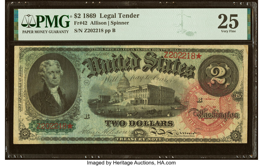 1869 $2  (Fr. 42) thumbnail 2