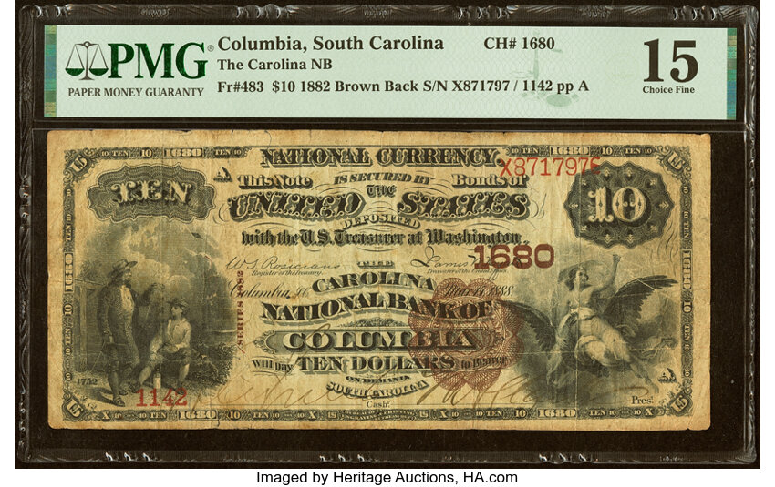 1882 $10  2nd Charter Period, 1st Issue, Brown Back (Fr. 483) thumbnail 2
