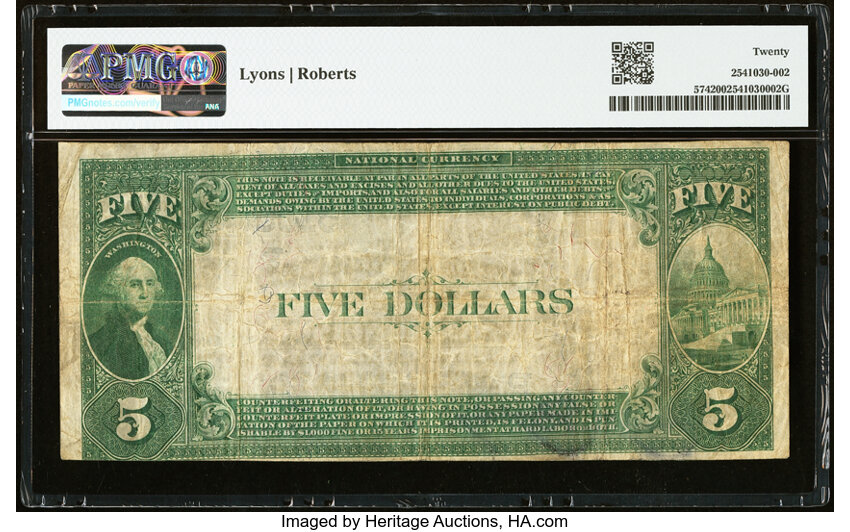 1882 $5  2nd Charter Period, 3rd Issue, Value Back (Fr. 574) thumbnail 17