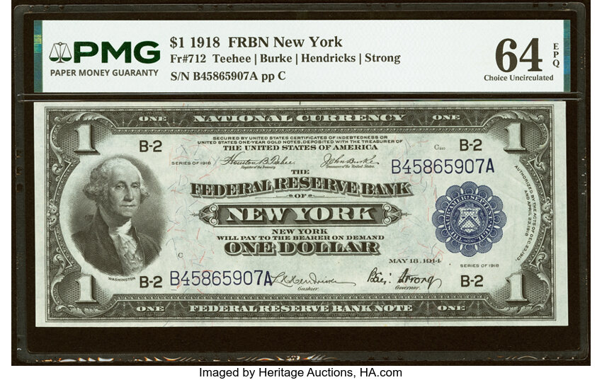1918 $1  New York (Fr. 712) thumbnail 2