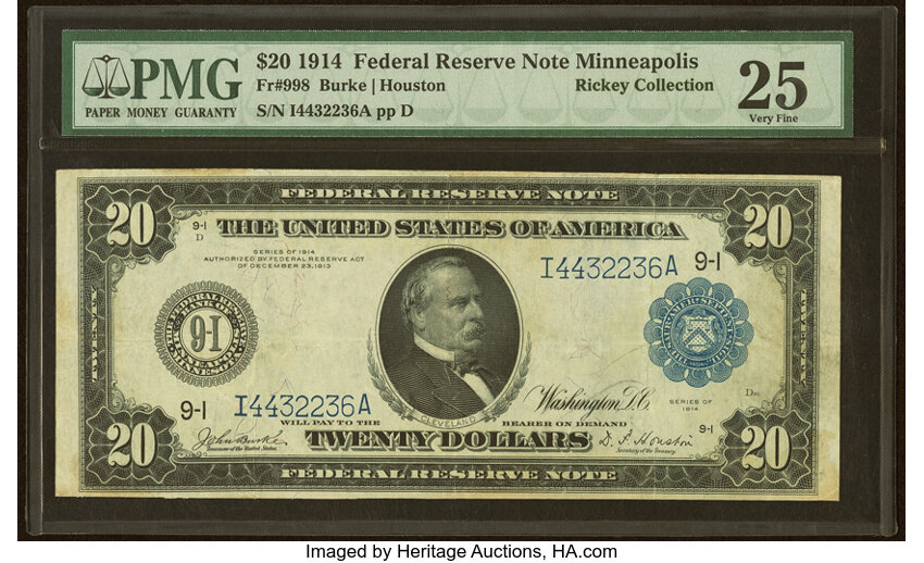 1914 $20  Blue Seal, Minneapolis (Fr. 998) thumbnail 2