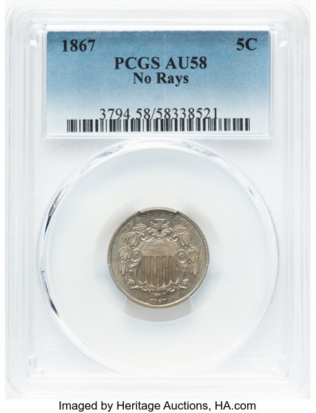 1867 5c No Rays, Repunched Date, FS-1304 MS thumbnail 2