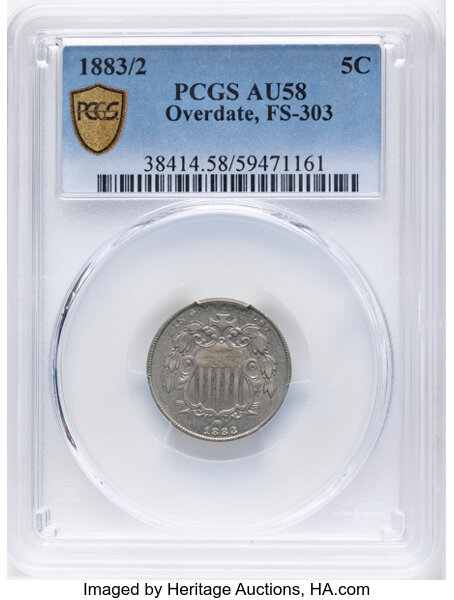 1883/2 5c Shield, Overdate, FS-303 MS thumbnail 7