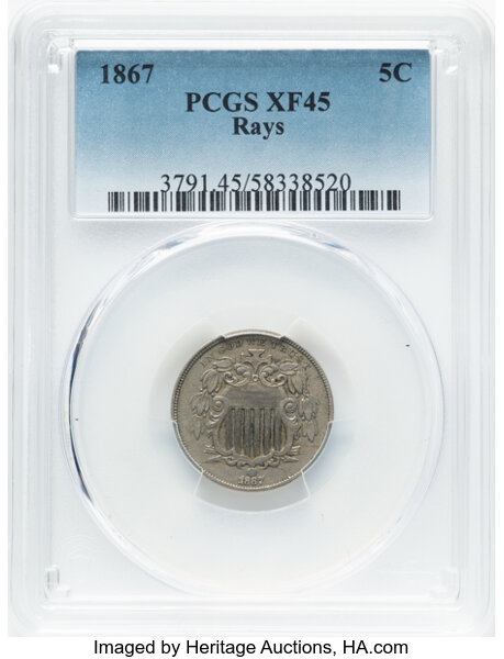 1867 5c Rays, Mis-aligned Die Clash, FS-1401 MS thumbnail 2