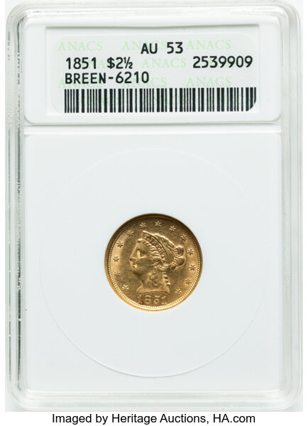 Image for 1851 $2 1/2 Repunched Date, FS-301 MS