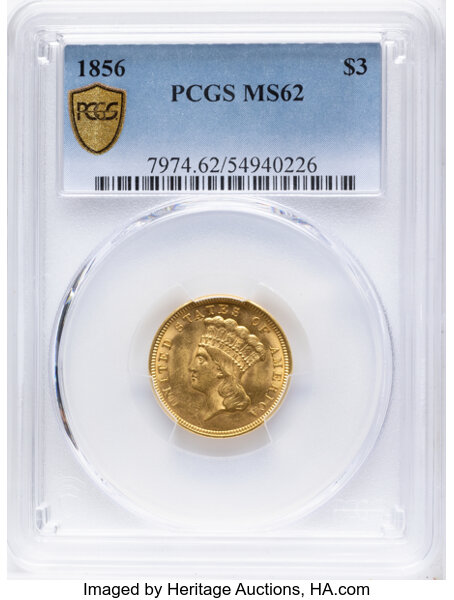 1856 $3 MS62 thumbnail 2