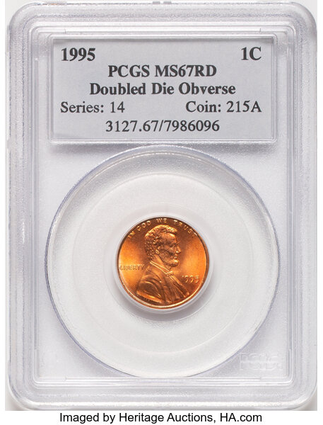 1995 1c Doubled Die Obverse, FS-101 MS RD thumbnail 3