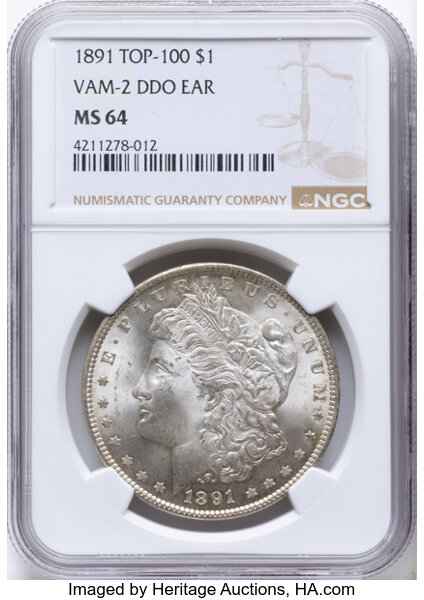 1891 $1  Doubled Ear, VAM-2  MS thumbnail 3