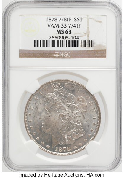 1878 7/8TF $1  Weak, 7/4, Doubled Legs, VAM-33 MS thumbnail 3